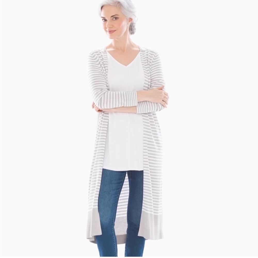 Soma Colorblock Open Front Cardigan Duster Stocking Stripe Opal Gray Size M